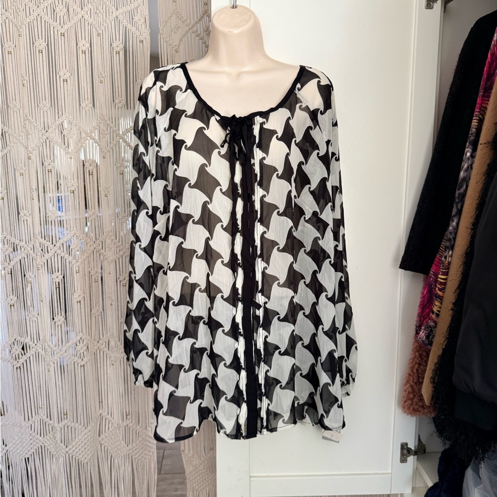 Charter Club Black & White Sheer Tie-Front Tunic
